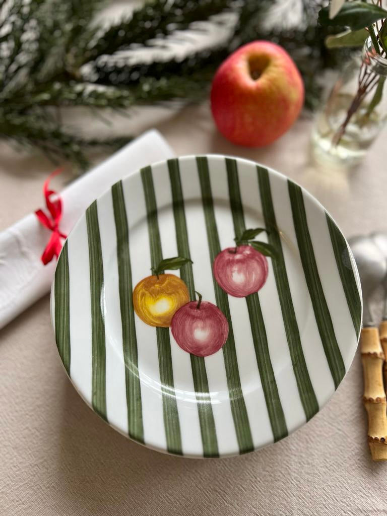 6 assiettes à dessert rayées pommes