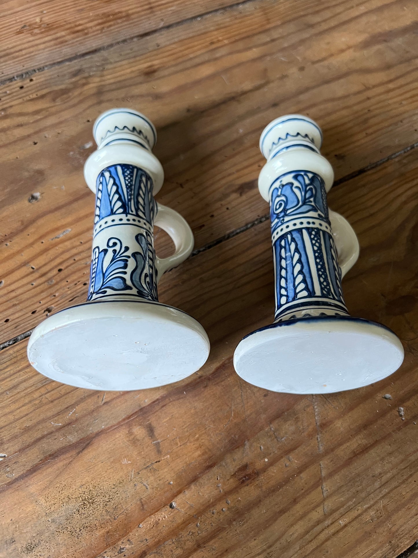 2 bougeoirs céramique bleu et blanc