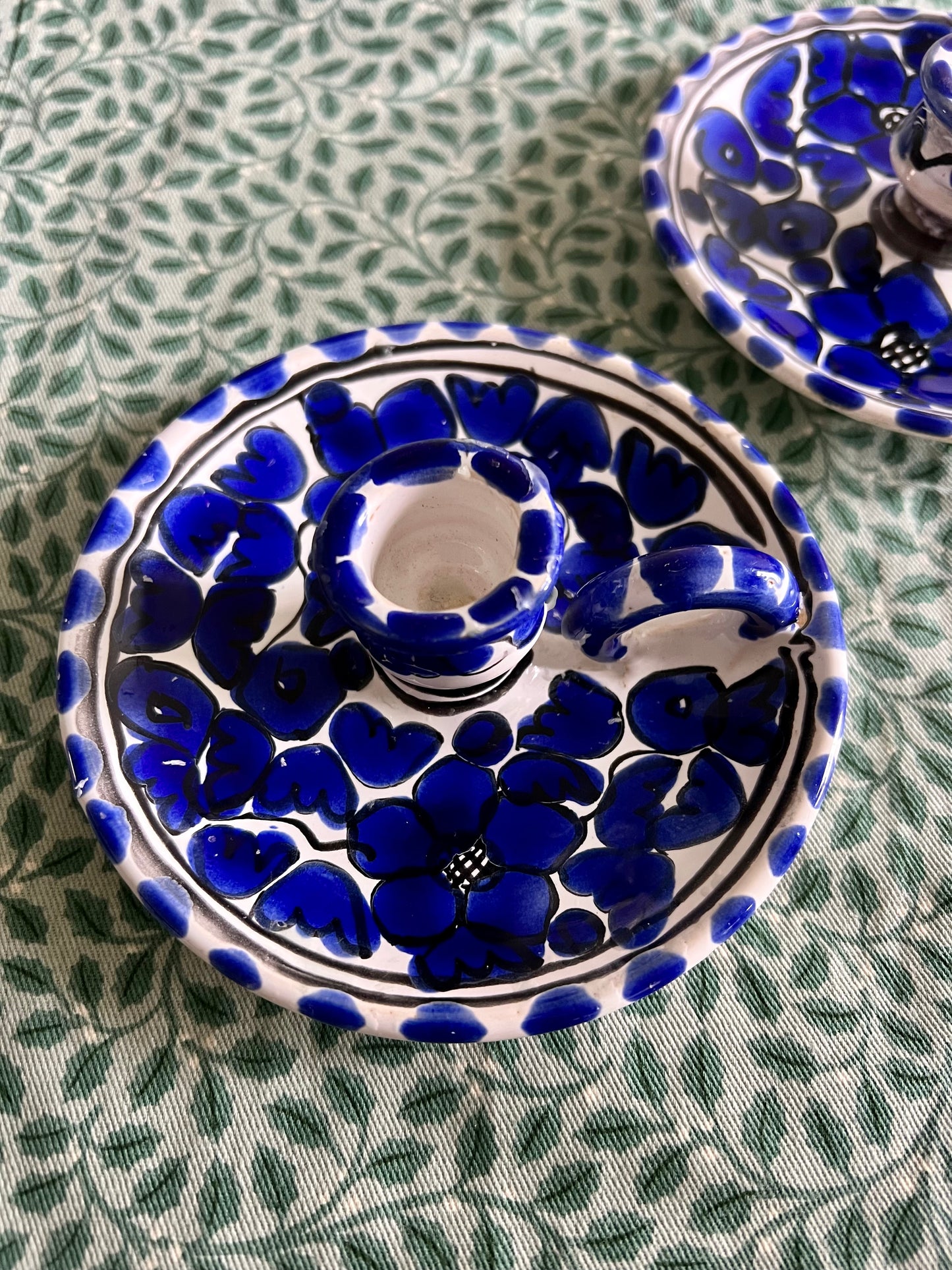 2 bougeoirs bleus peints à la main
