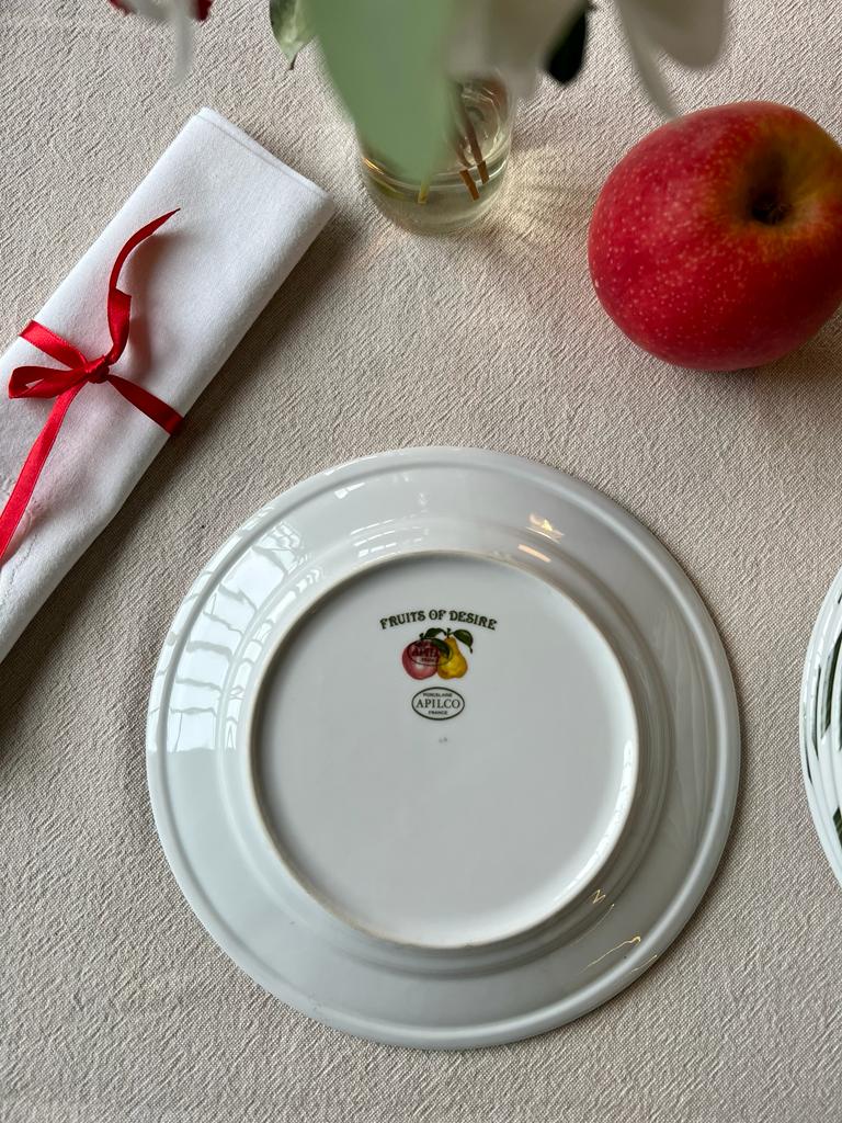 6 assiettes à dessert rayées pommes