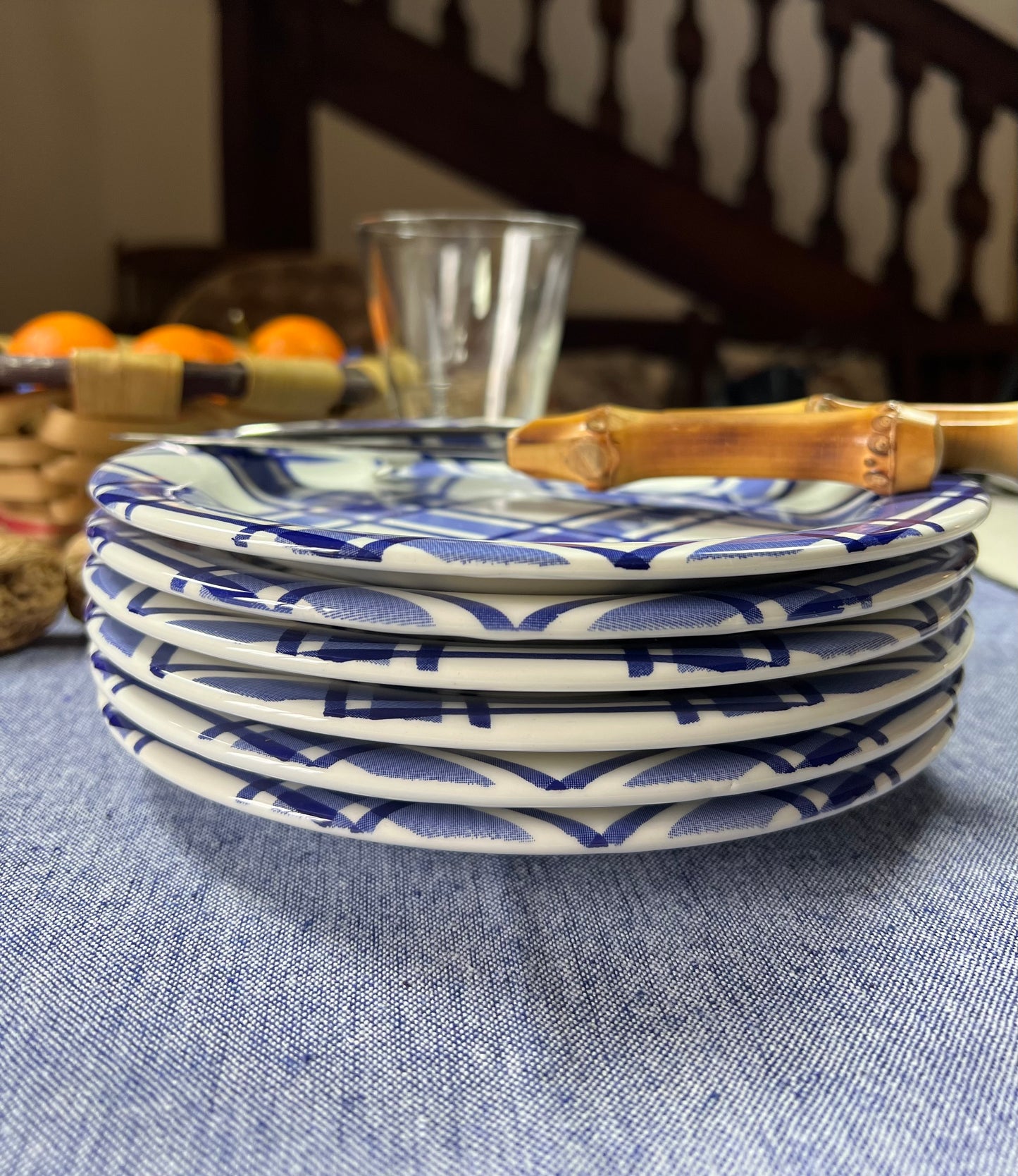 6 assiettes à dessert carreaux bleus et blancs Italy