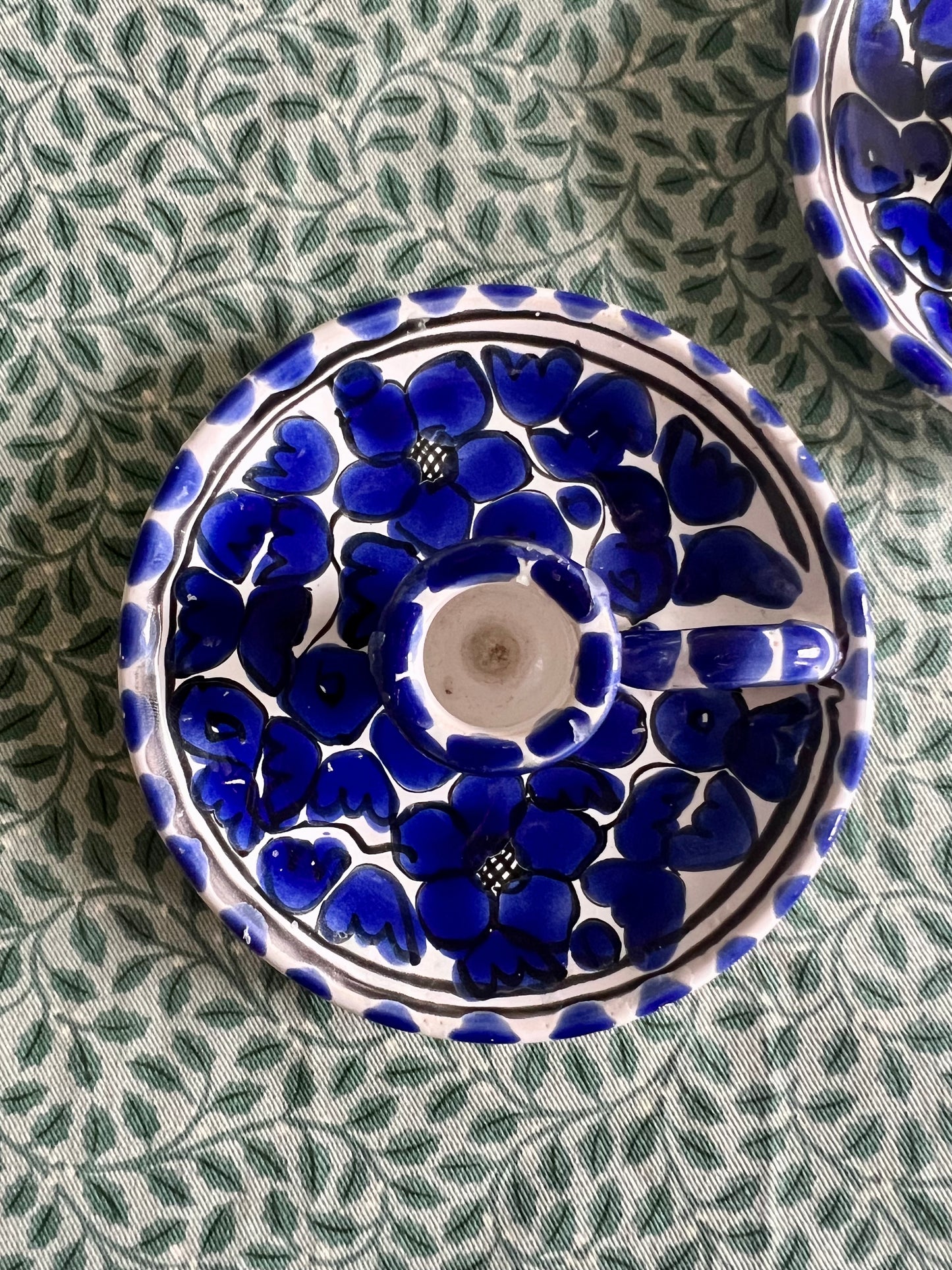 2 bougeoirs bleus peints à la main