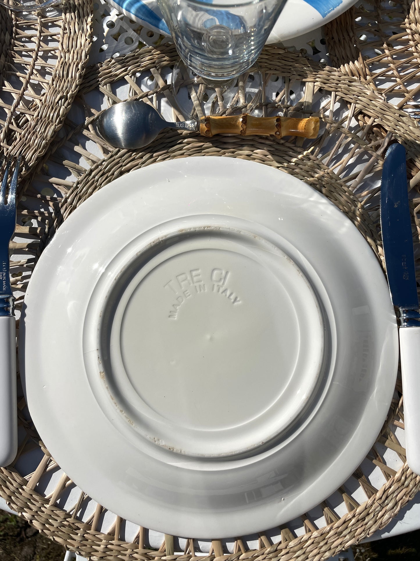 6 assiettes plates décor rayures et fruits Made in Italy