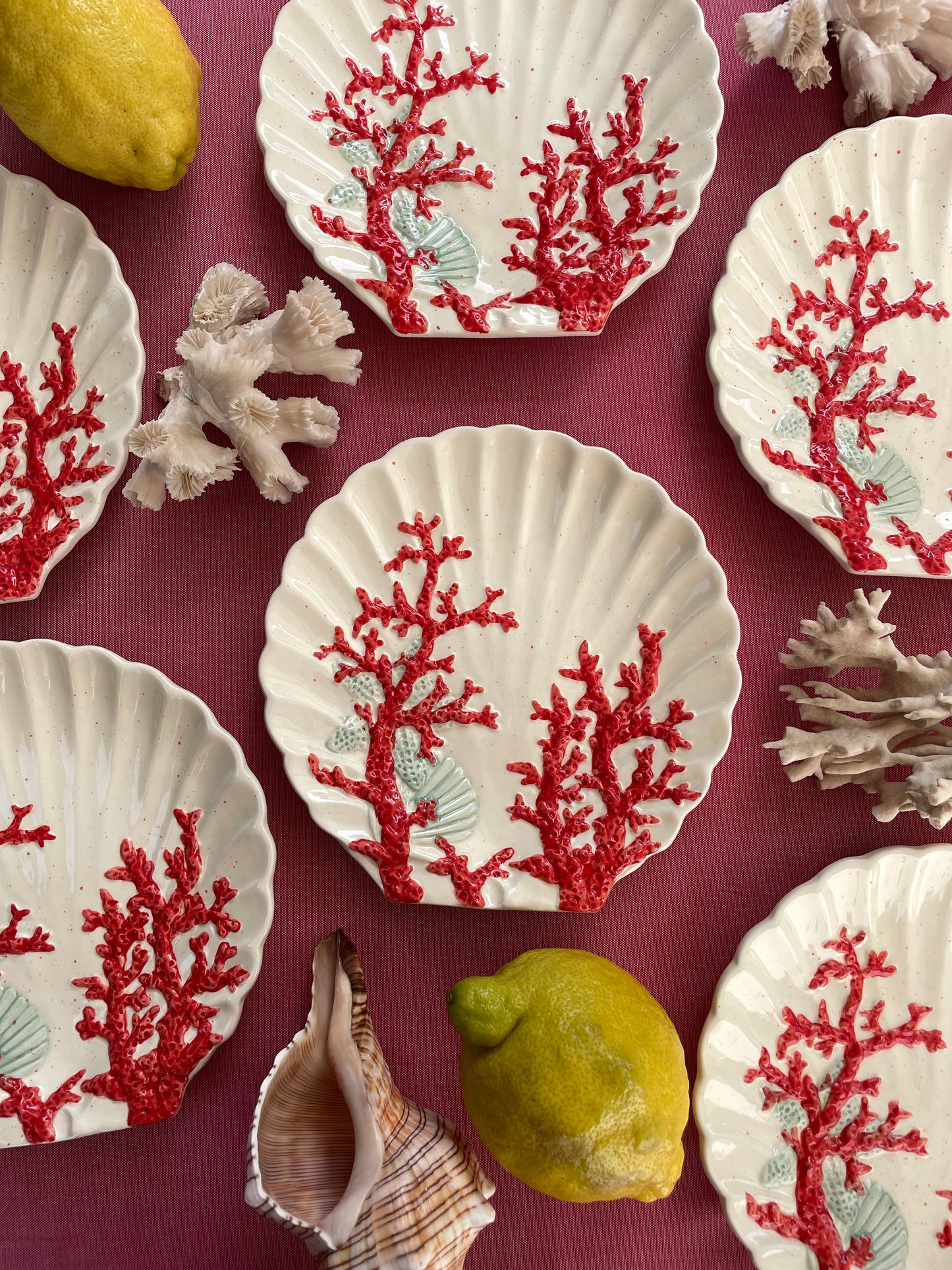 6 assiettes à dessert corail