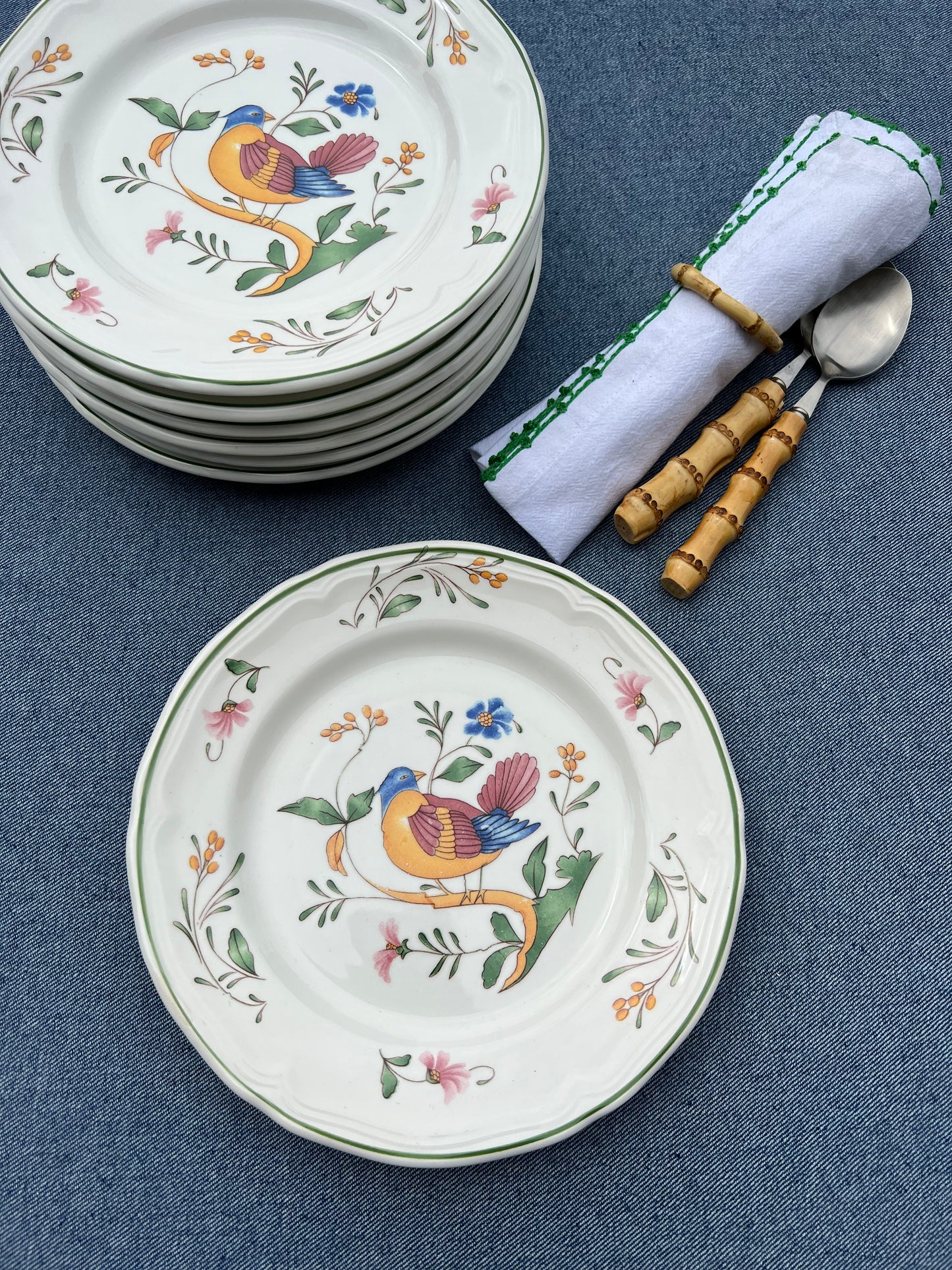 7 assiettes à dessert oiseaux