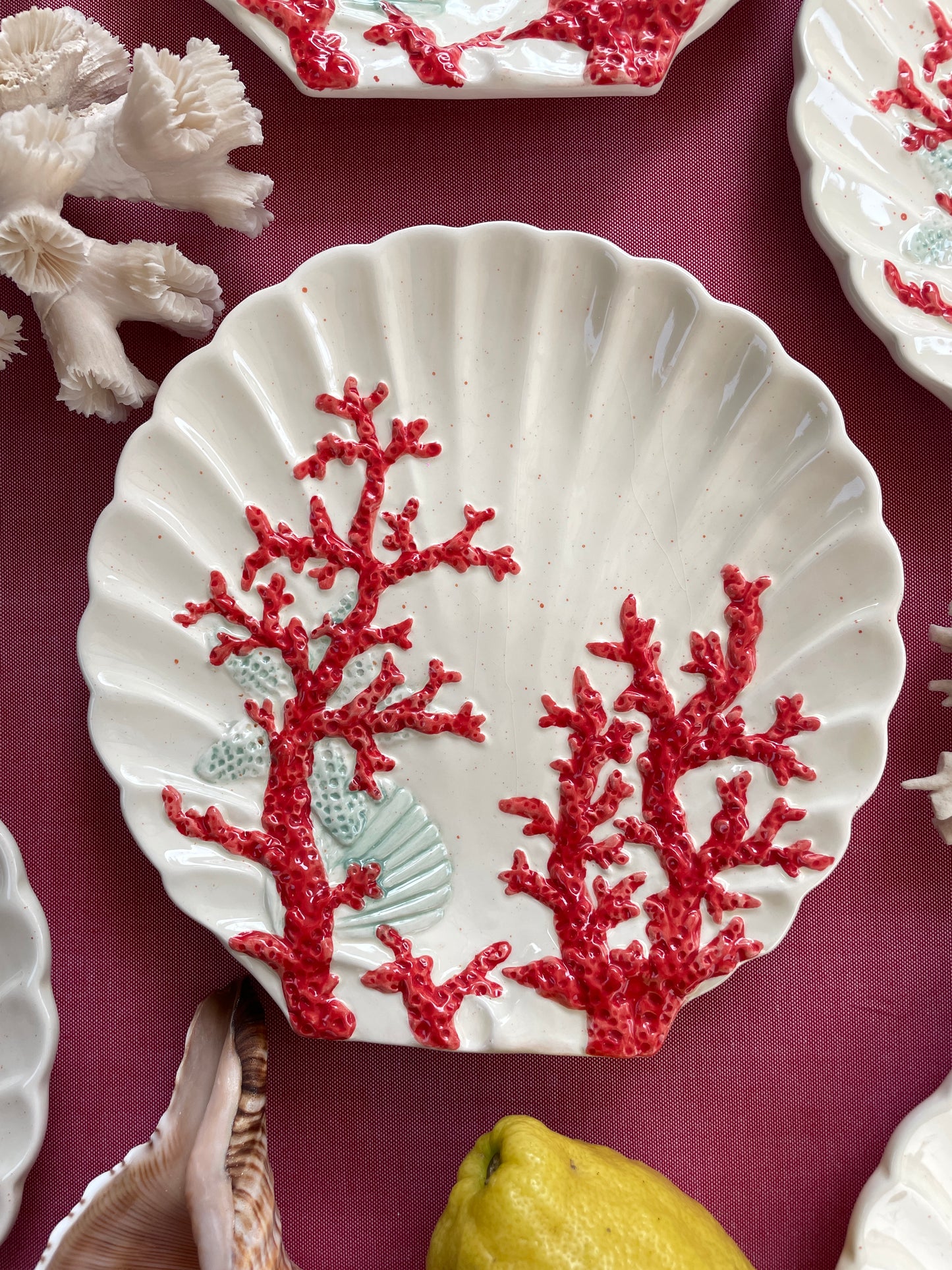 6 assiettes à dessert corail
