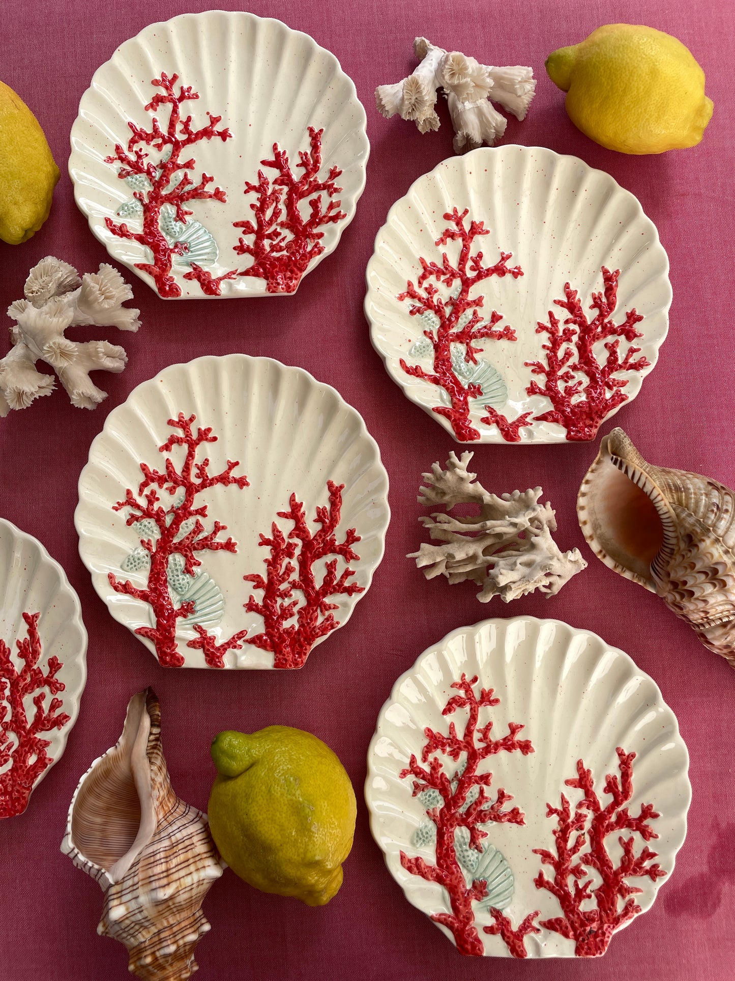 6 assiettes à dessert corail