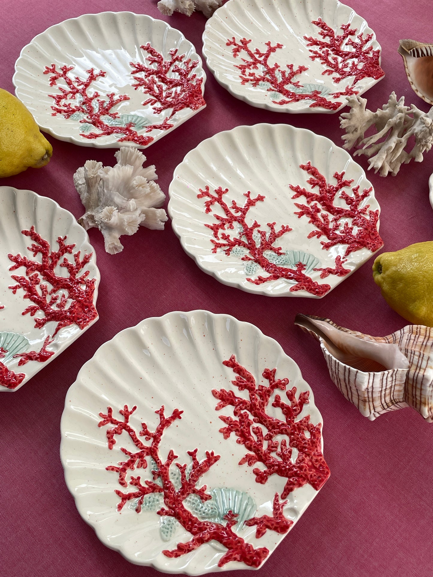 6 assiettes à dessert corail