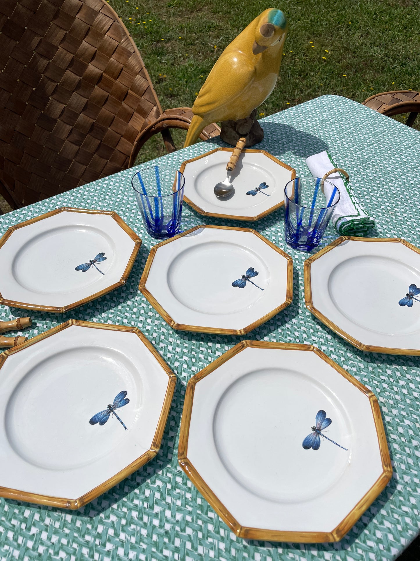 6 assiettes à dessert décor bambou et libellule