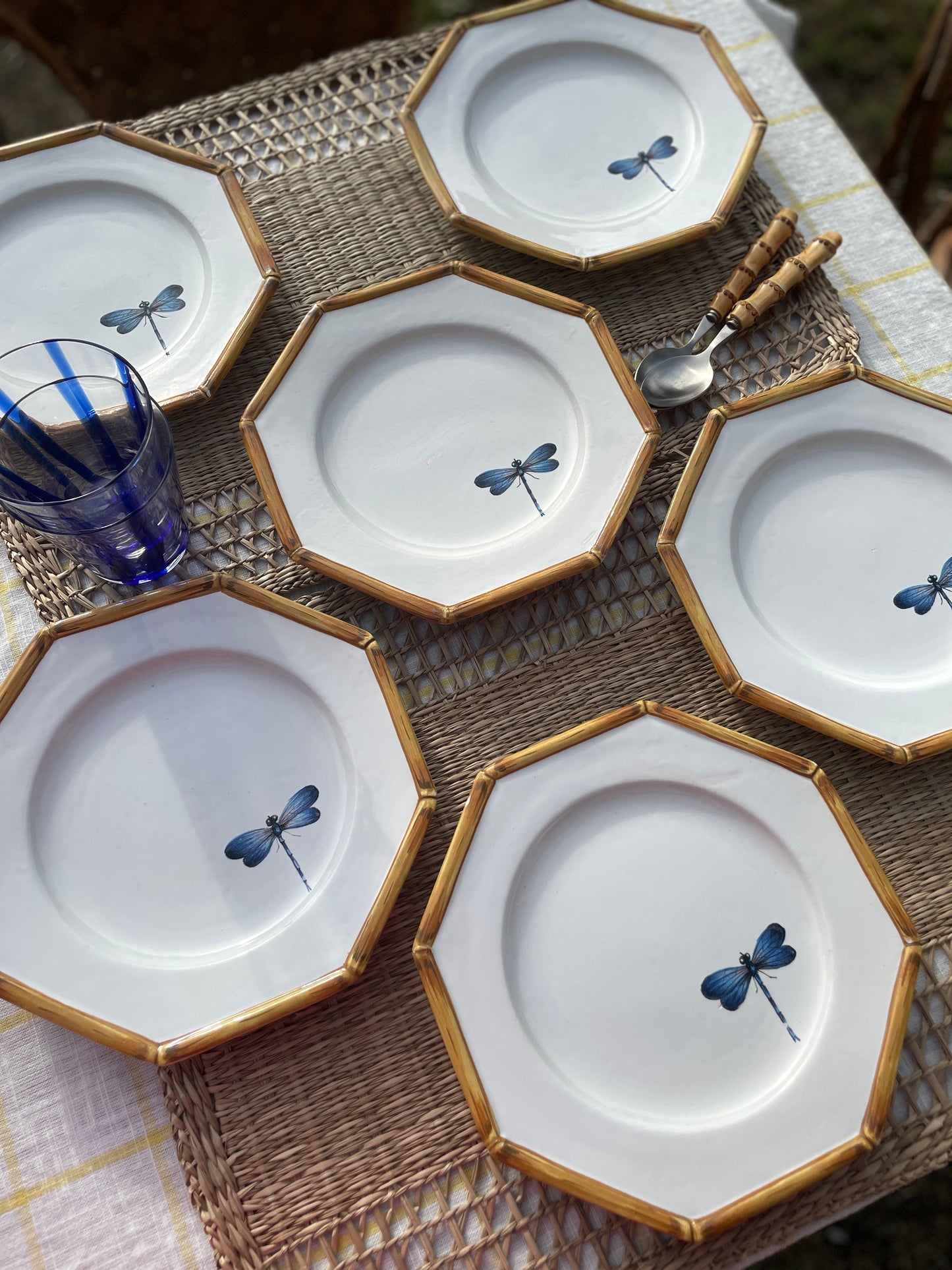 6 assiettes à dessert décor bambou et libellule