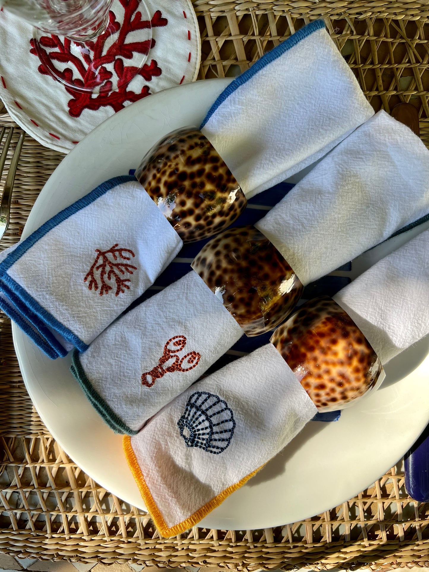 8 ronds de serviettes coquillage