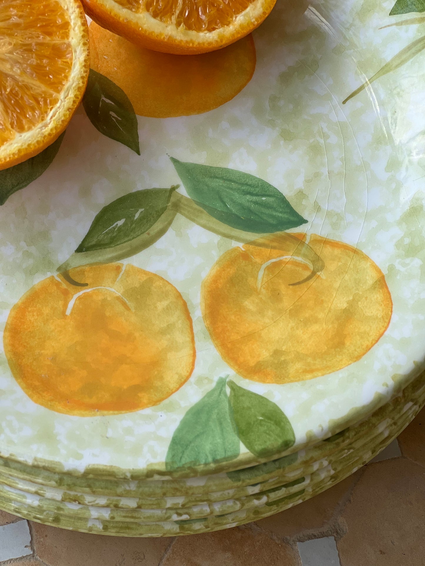 8 assiettes plates oranges Made in Italy