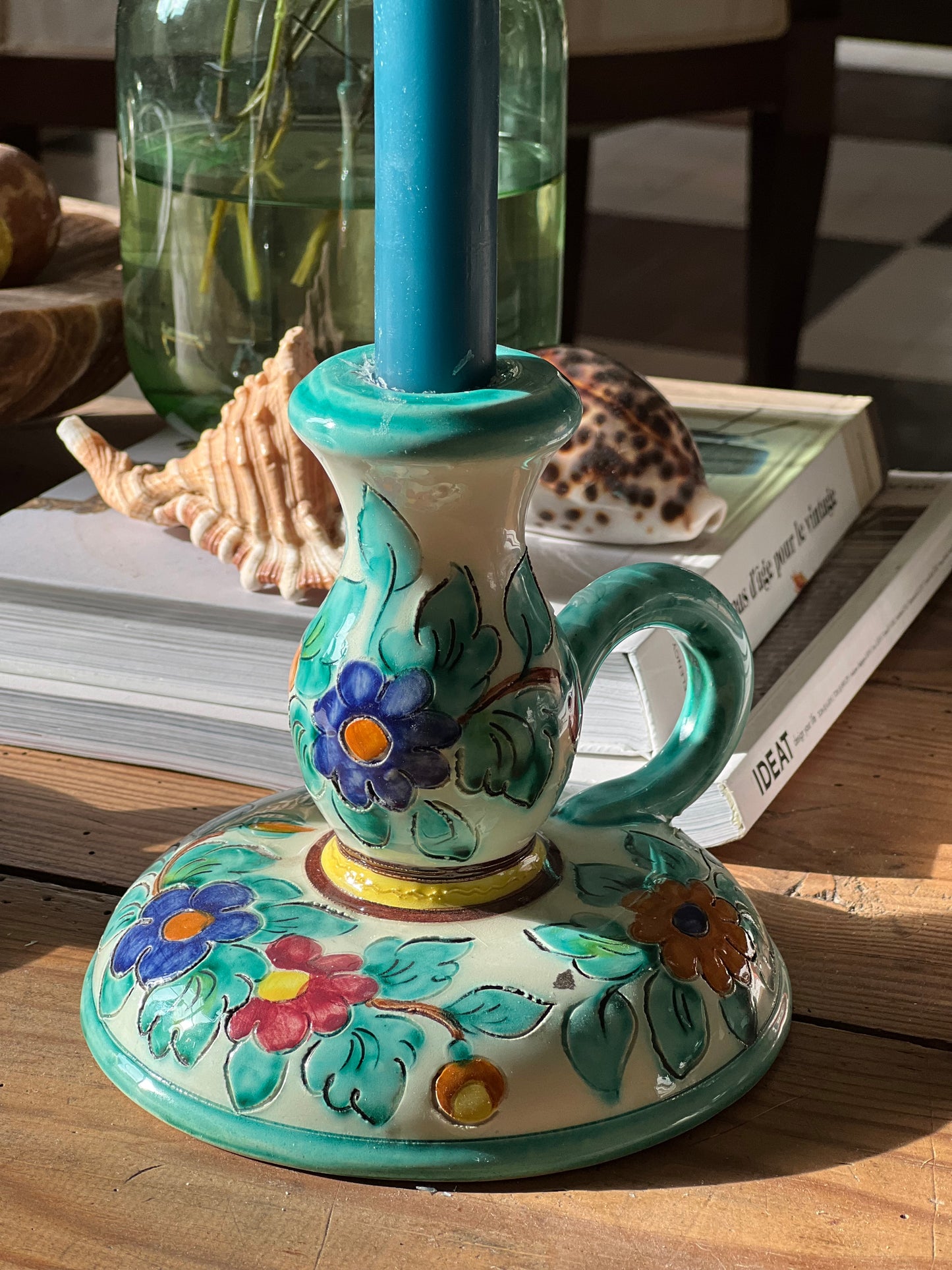 Paire de bougeoirs céramique fleurs