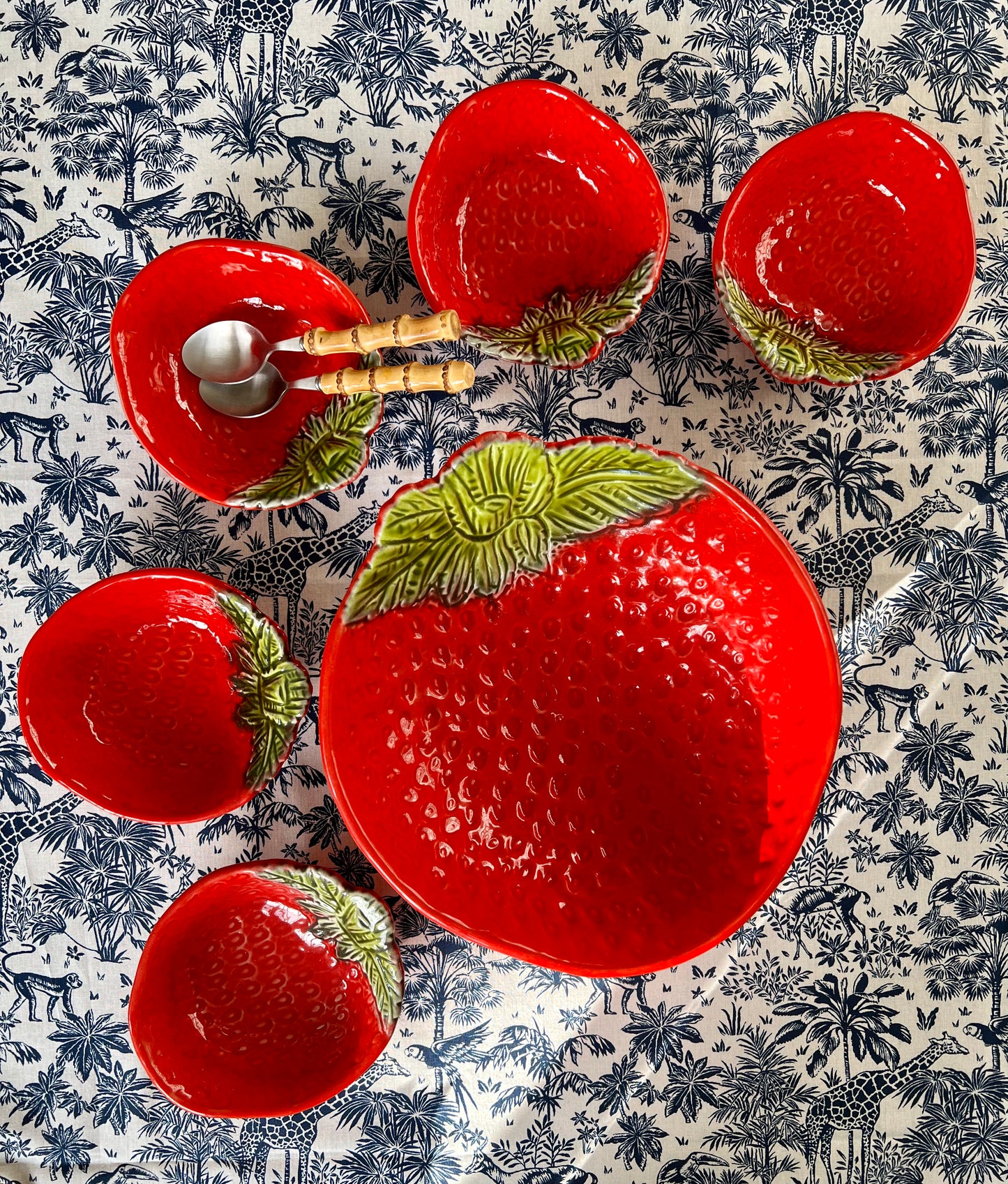 Ensemble 1 saladier et 5 coupelles fraises