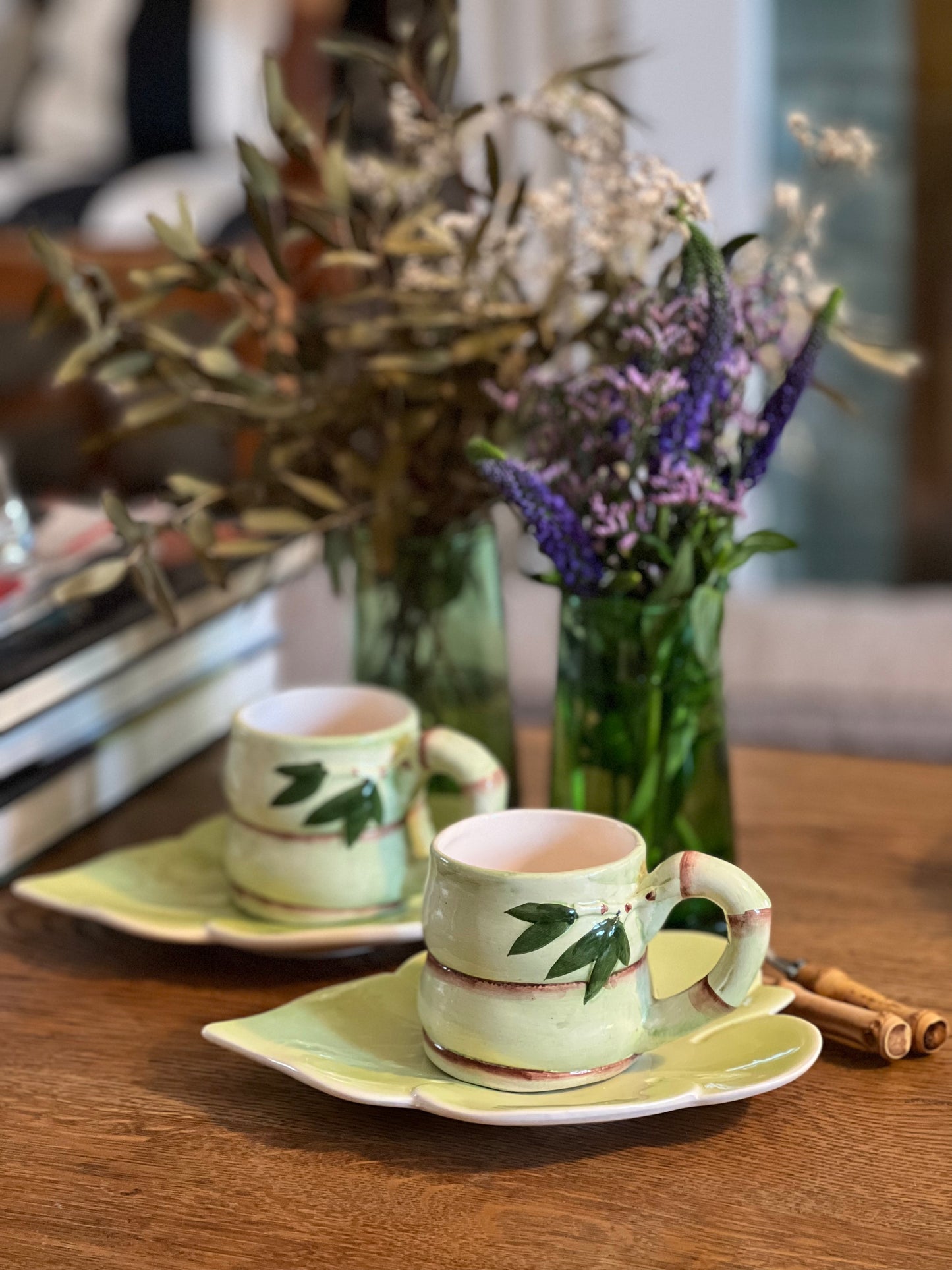 2 tasses bambou avec sous tasses