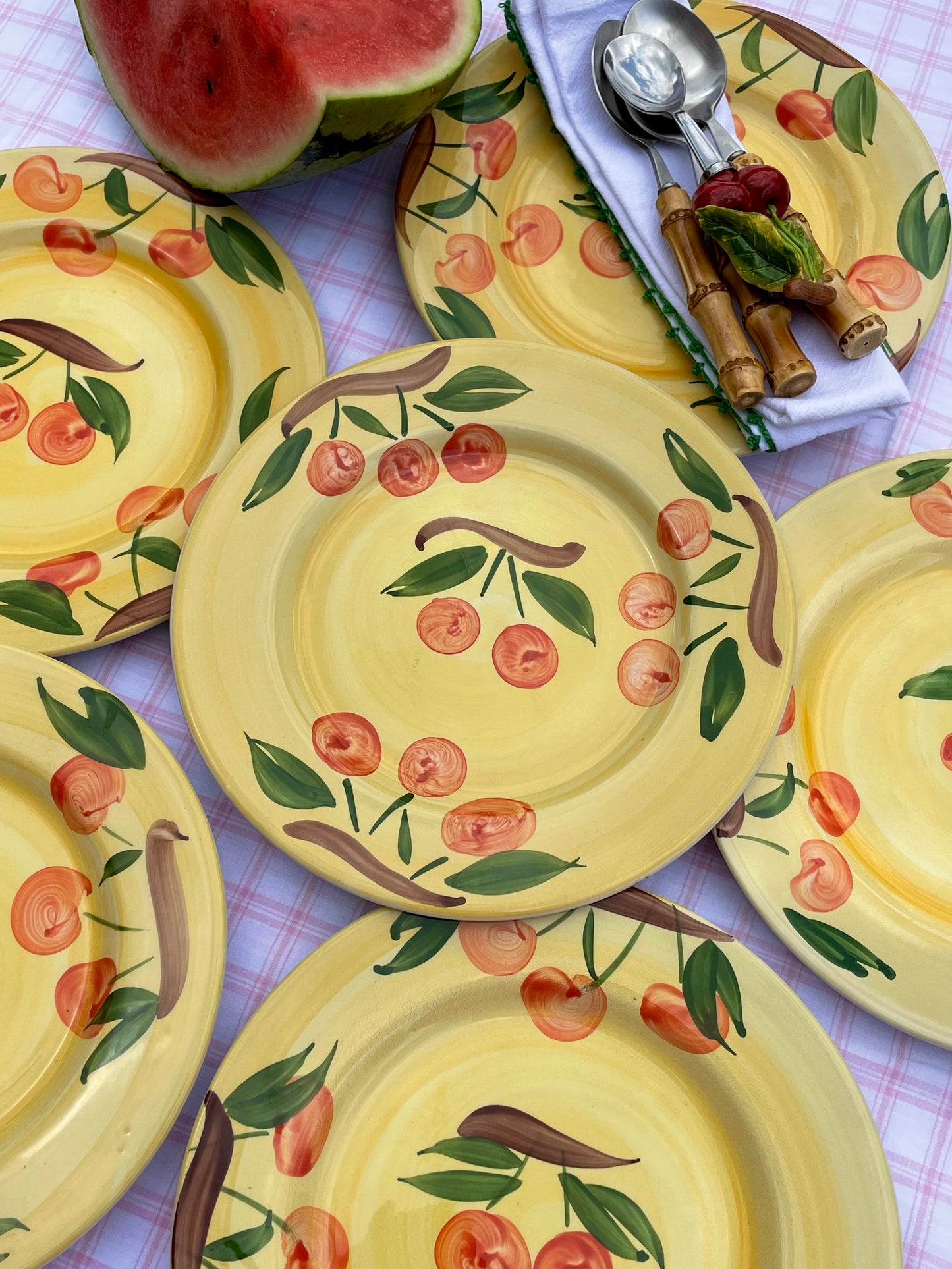 6 assiettes à dessert cerises Made in Italy
