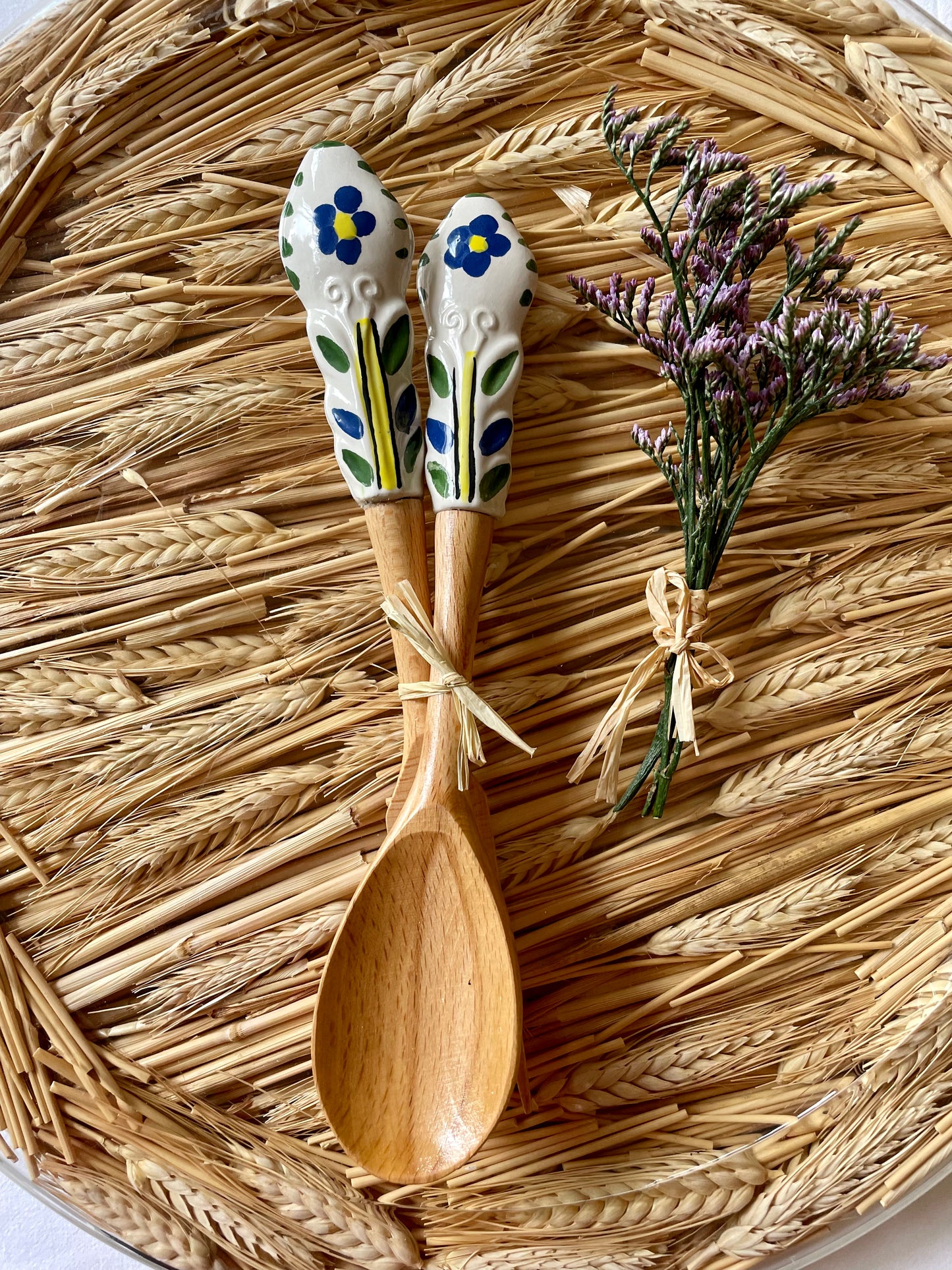 Couverts à salade fleurs bleu
