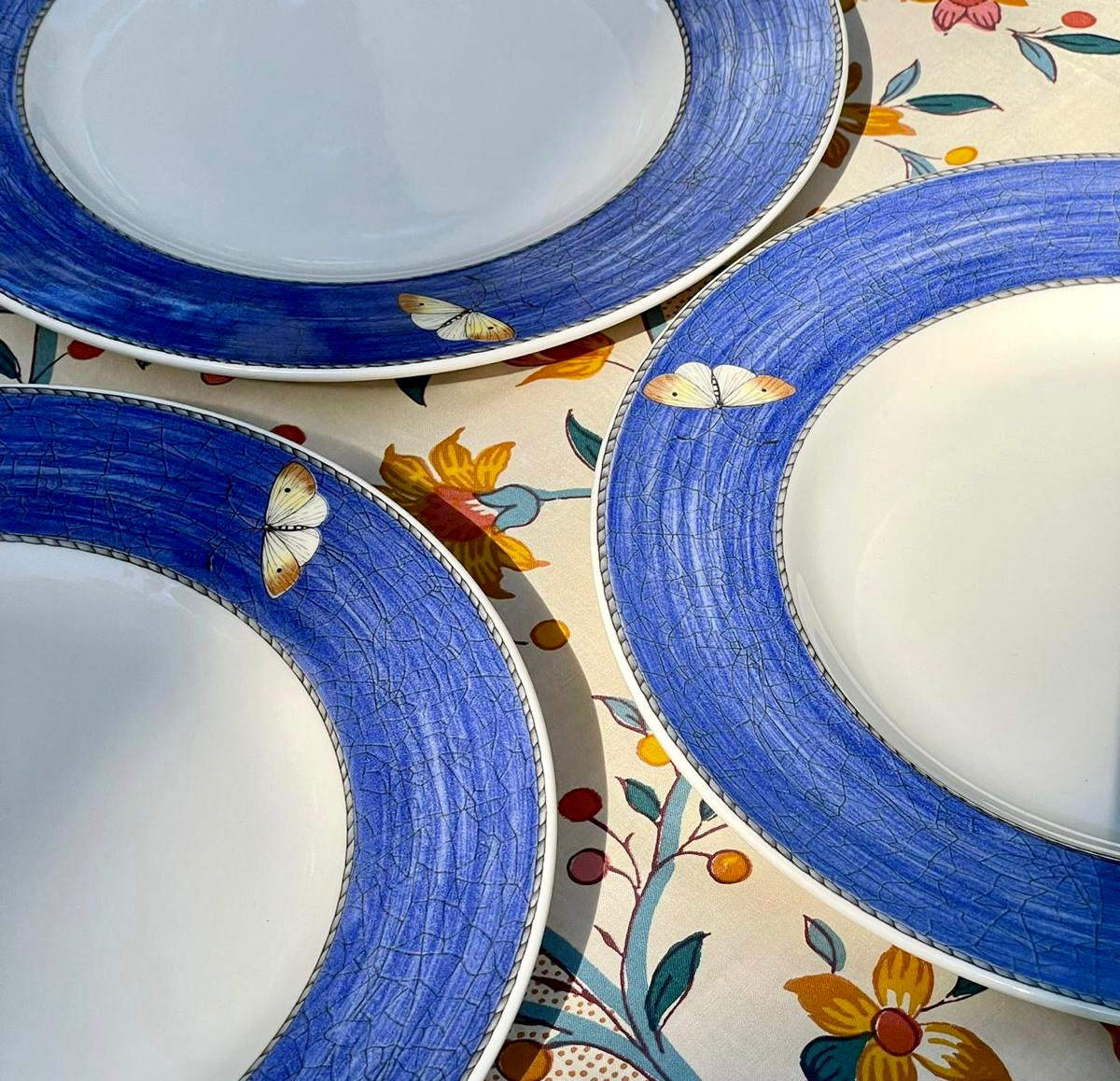 4 grandes assiettes plates papillon Wedgwood