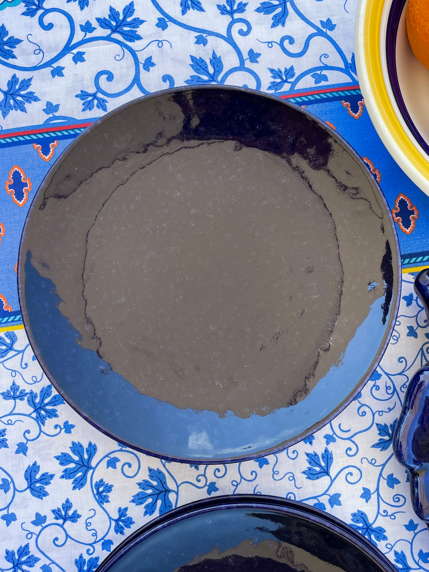 10 assiettes à dessert bleues céramique