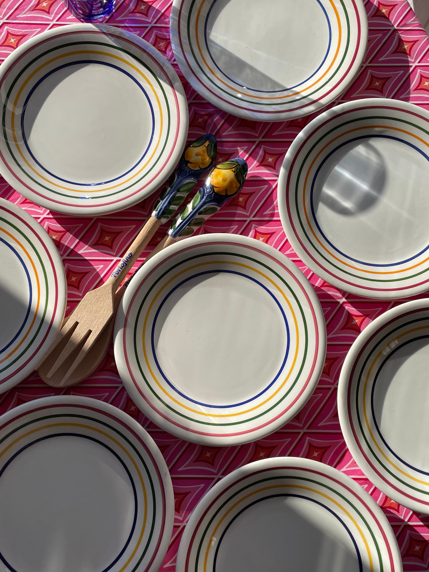 8 assiettes à dessert rayures Made in Italy
