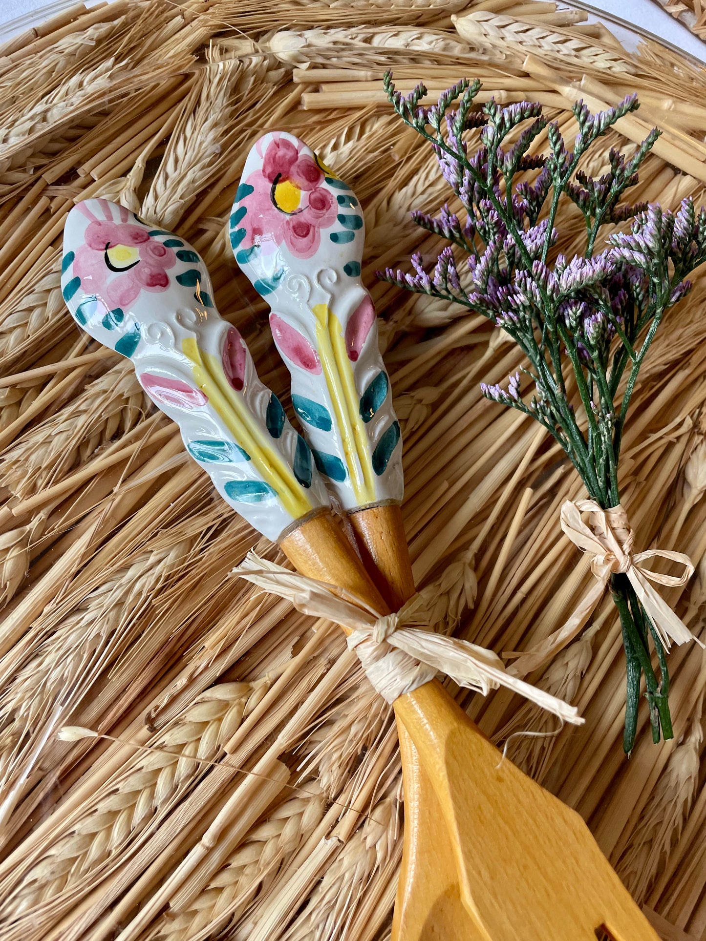 Couverts à salade fleurs rose