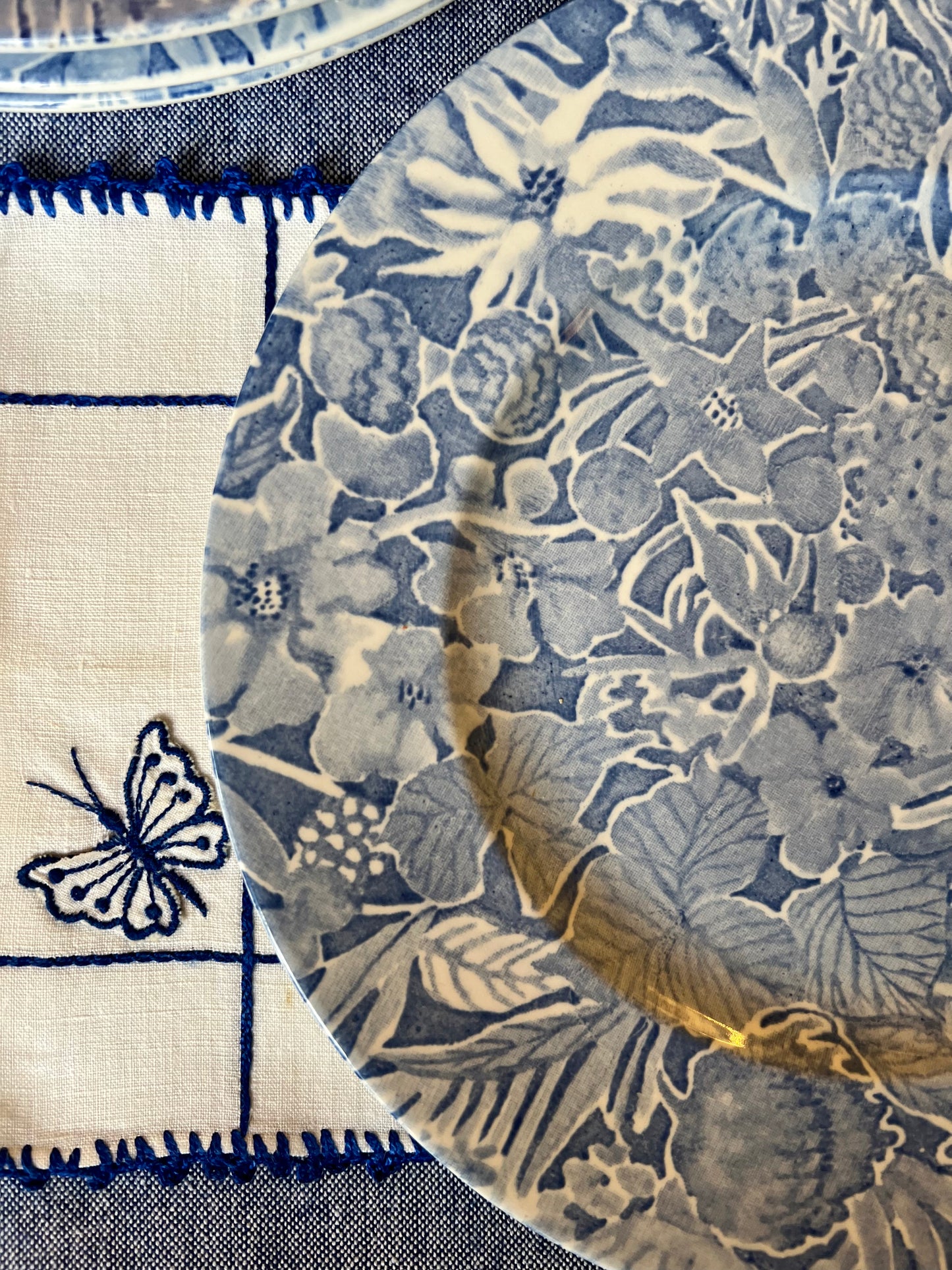 8 assiettes à dessert bleues fleurs