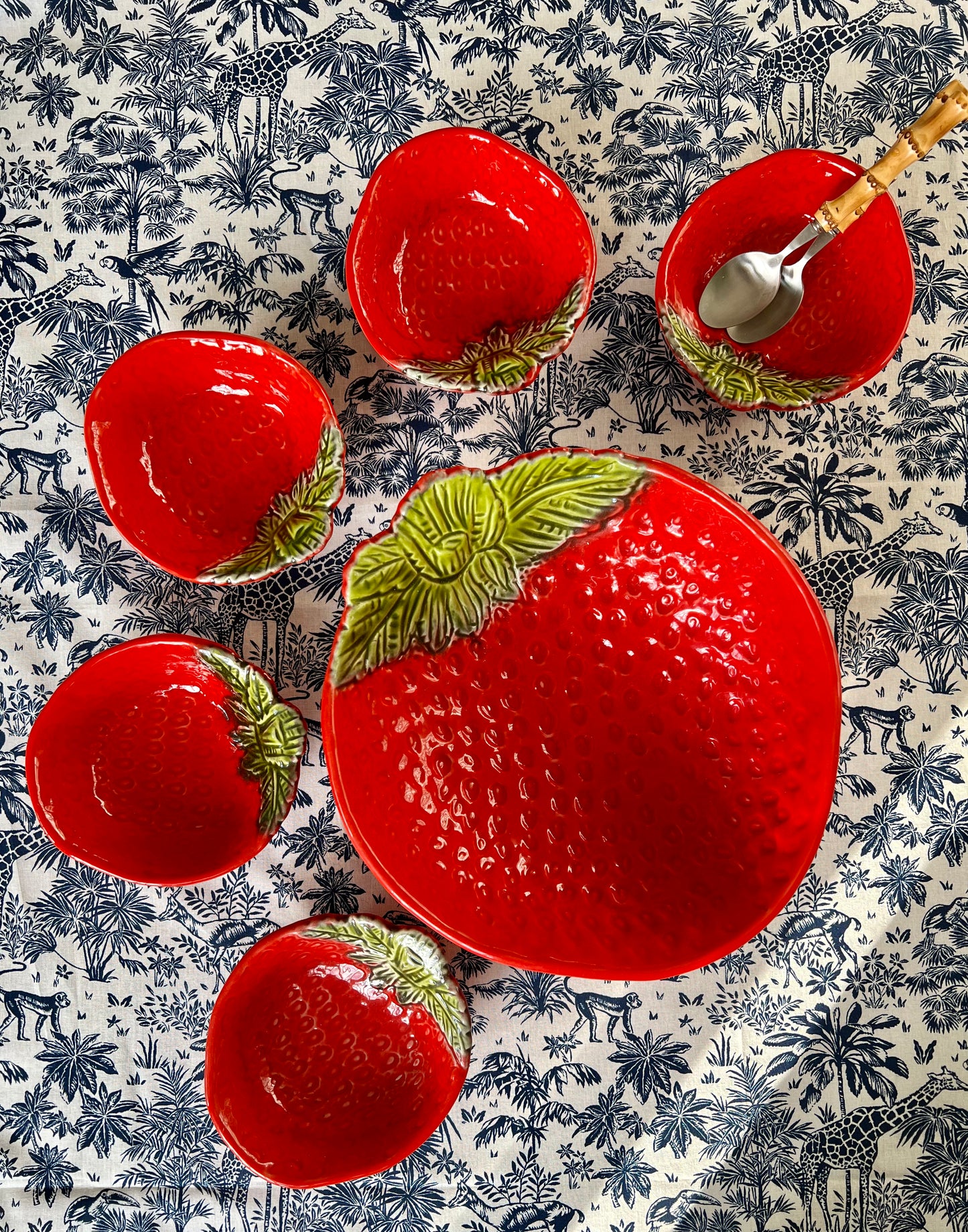 Ensemble 1 saladier et 5 coupelles fraises