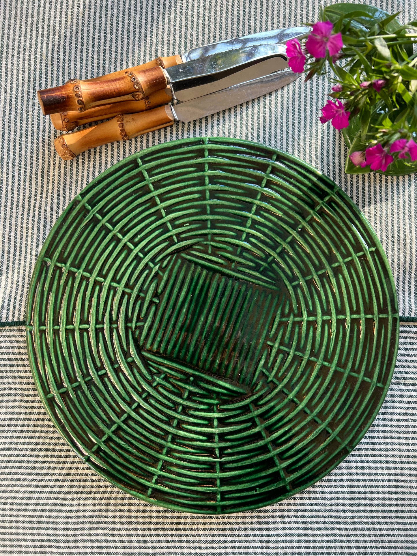 Plateau fromage céramique vert paille