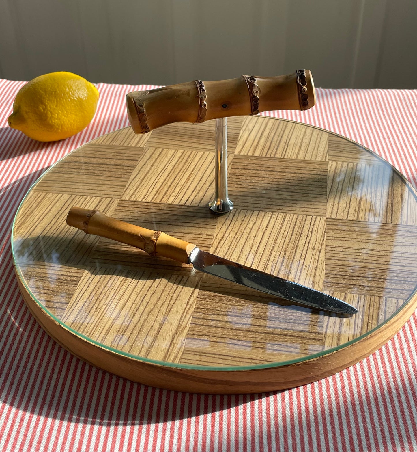 Plateau fromage anse et couteau bambou