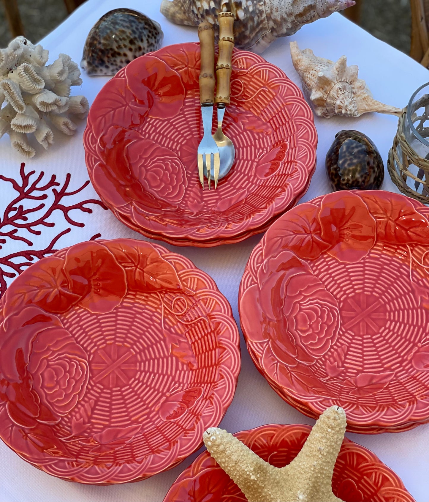 8 assiettes semi creuses corail