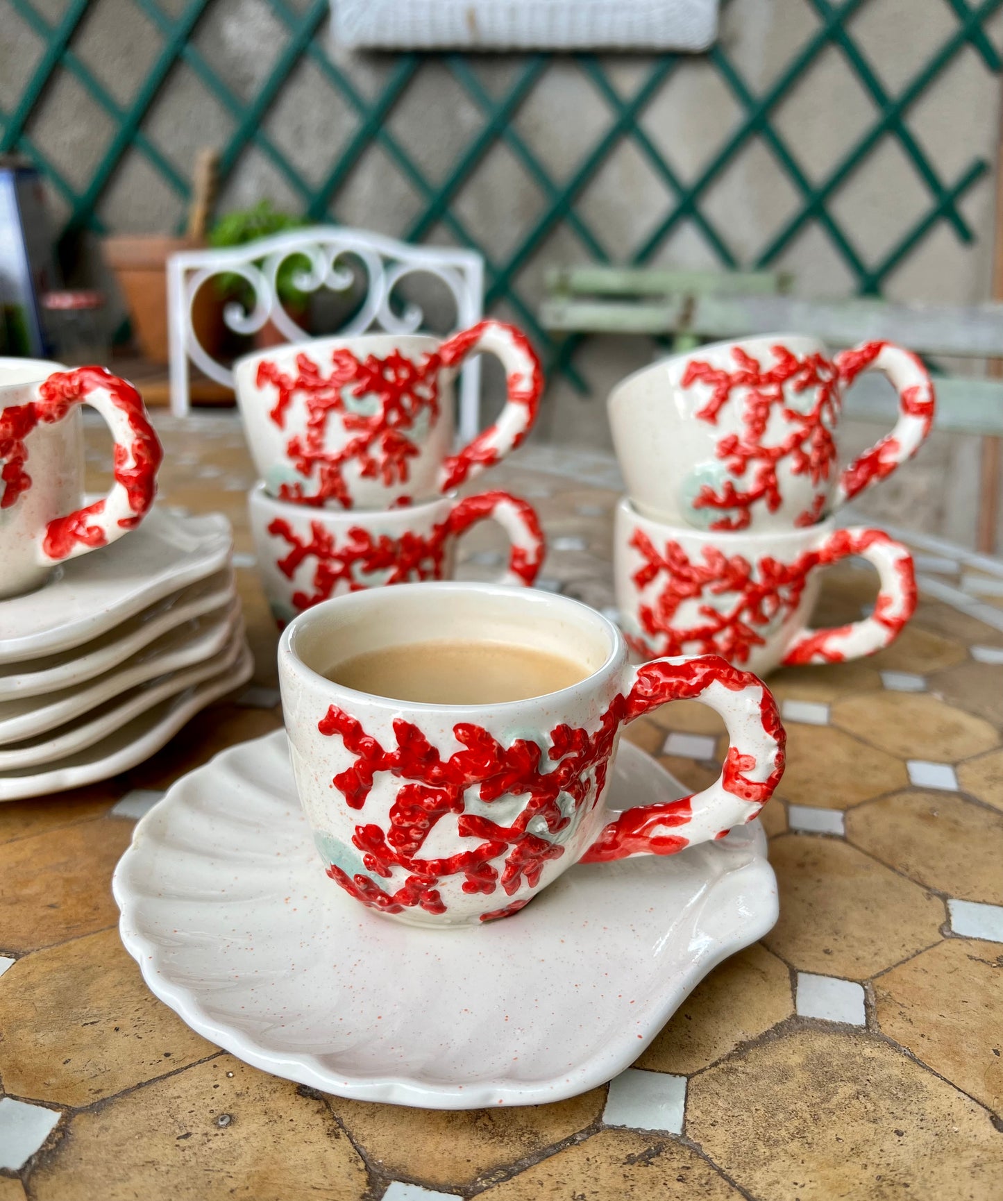 6 tasses à café corail