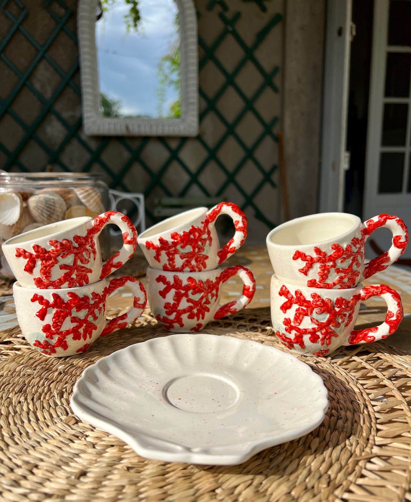 6 tasses à café corail