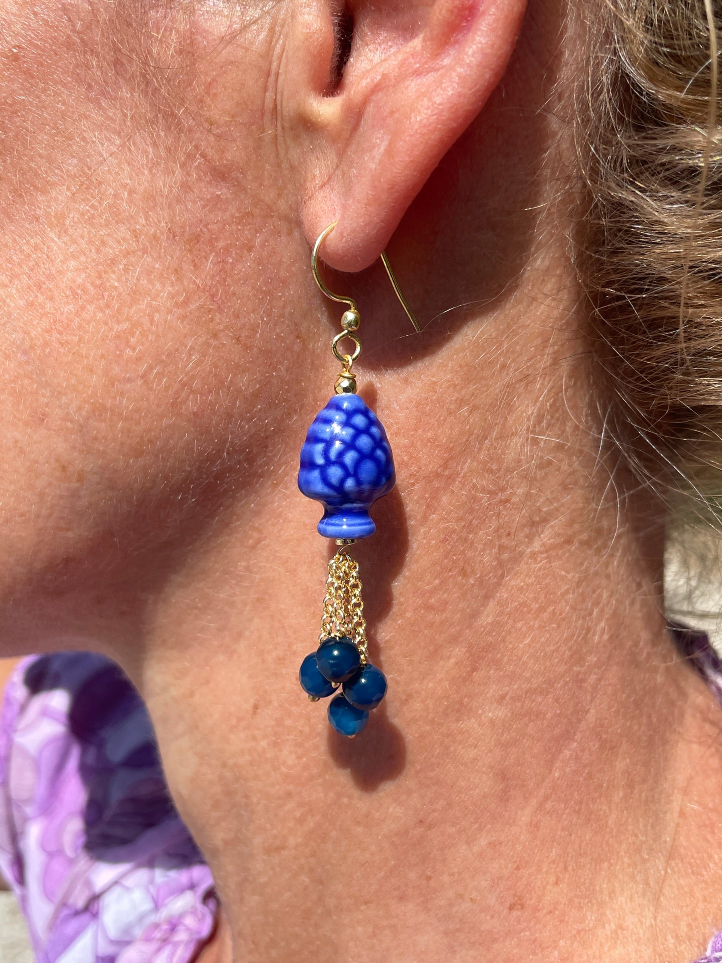 Boucles d’oreilles céramique Pigna bleues Made in Italy