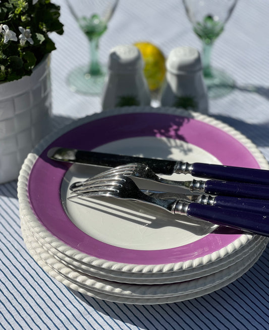 6 assiettes plates violettes Luneville Badonviller